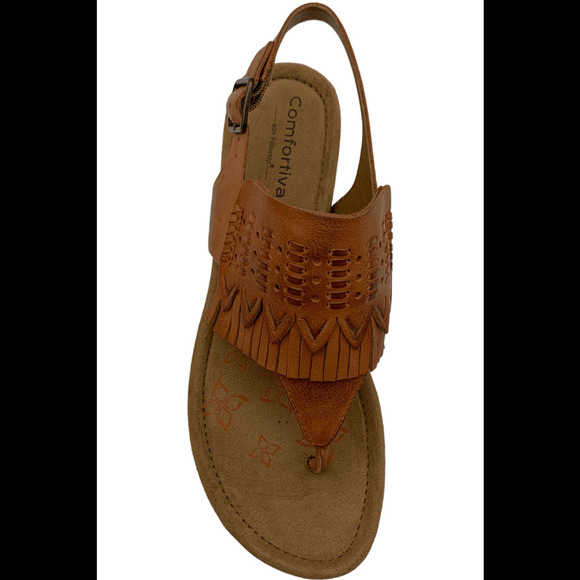 Comfortiva Leather Wedge Sandals Shayla Orange - Wide - Picture 2 of 3